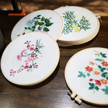 

20x20cm with Hoop DIY Embroidery Handwork Needlework for Beginner Cross Stitch Ribbon Kit Home Decoration