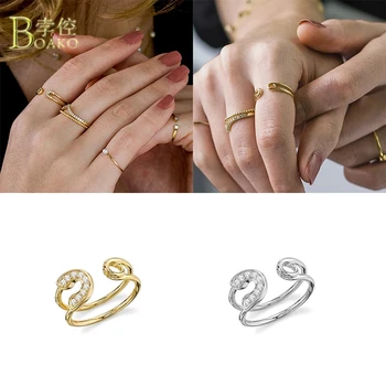 

BOAKO 925 Sterling Silver Anillos Mujer Zircon Open Rings For Women Men Band Party Gold Ring Luxury S925 Jewelry Finger Ring