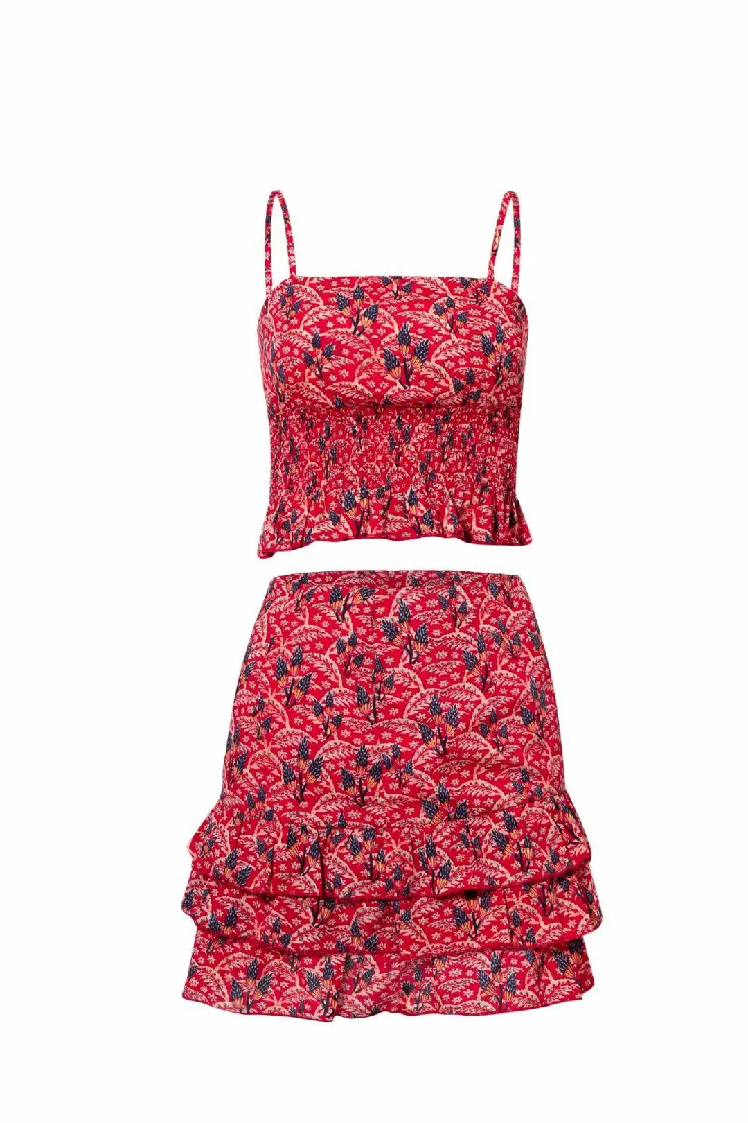 

Western Style WOMEN'S Dress 2019 Summer New Style Vacation Style Printed Camisole Flounced Skirt Set