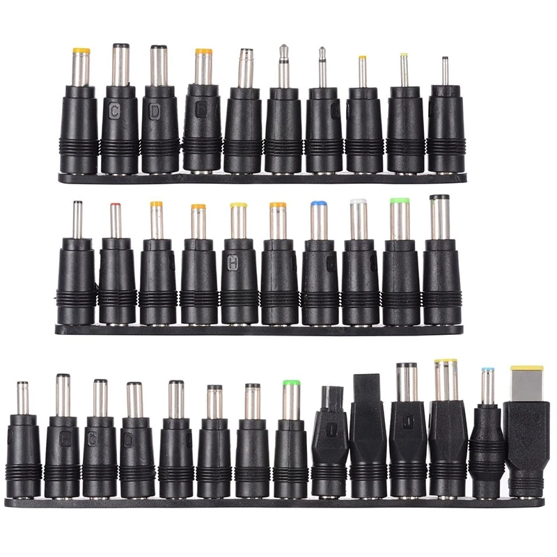 34pcs Set 5.5x2.1mm Universal Laptop DC Power Supply Adapter Connector Plug Multi-Type Female Plugs Computer Cables Connectors