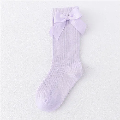 Solid Children Socks With Bows Cotton Baby Girls Socks Soft Toddlers Long Socks For Kids Princess Knee High Socks for Girls 2022 Lavender