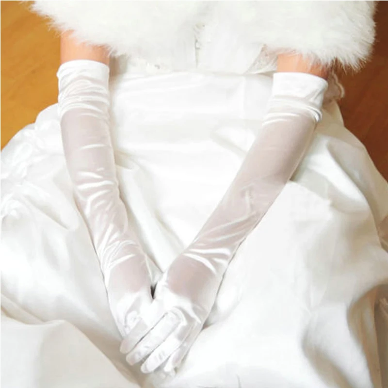 Сатиновые женские длинные перчатки, женские локоть, защита от солнца, перчатки для вождения, для оперы, вечеринки, выпускного вечера, женские перчатки - Цвет: White