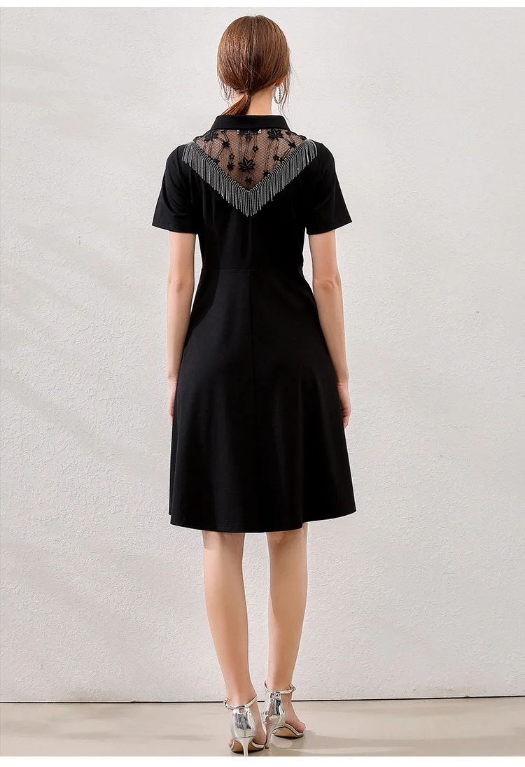 Waliifashion lace patchwork hollow out turn down collar elegant black dress slimming party dress chain tassels summer dress plus size5XL 22 16893995012_1746152143