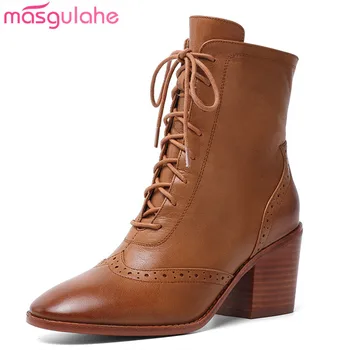 

Masgulahe genuine leather 2020 winter autumn high quality shoes women ankle boots new fashion woman boots black female boots