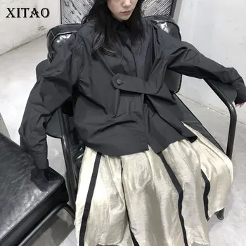 

XITAO Drawstring Shirt Fashion New Women Black Full Sleeve 2020 Spring Elegant Goddess Fan Single Breast Straight Blouse XJ3993