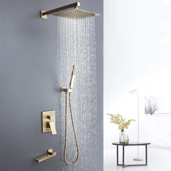 

Brushed Gold embedded wall type concealed shower head embedded box all copper curtain shower head large shower AL2001