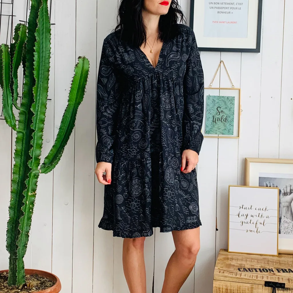 

Dress Women Plus Size Women Off Shoulder Vacation Style Print Long Sleeve Irregular Dress robe soiree femmerobe ceremonie femme