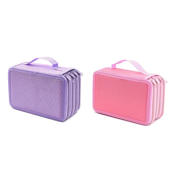 

2 Pcs 72 Holes 4 Layers Pencil Case for School Student Oxford Bag Marker Storage Colored Pencils Pen School Supplies , Purple &