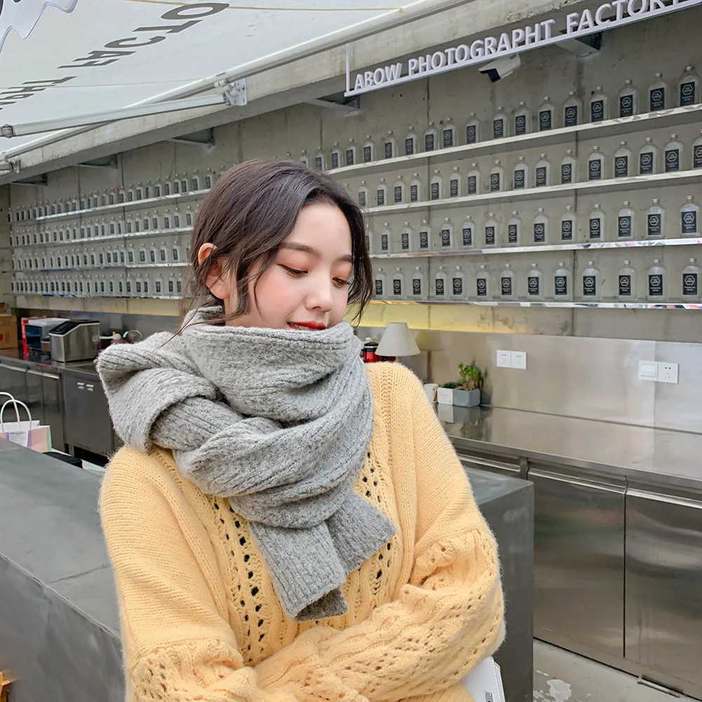 Harajuku вязаный зимний шарф, женские кашемировые шарфы, женский шарф-одеяло и шали синего цвета, сохраняющие тепло