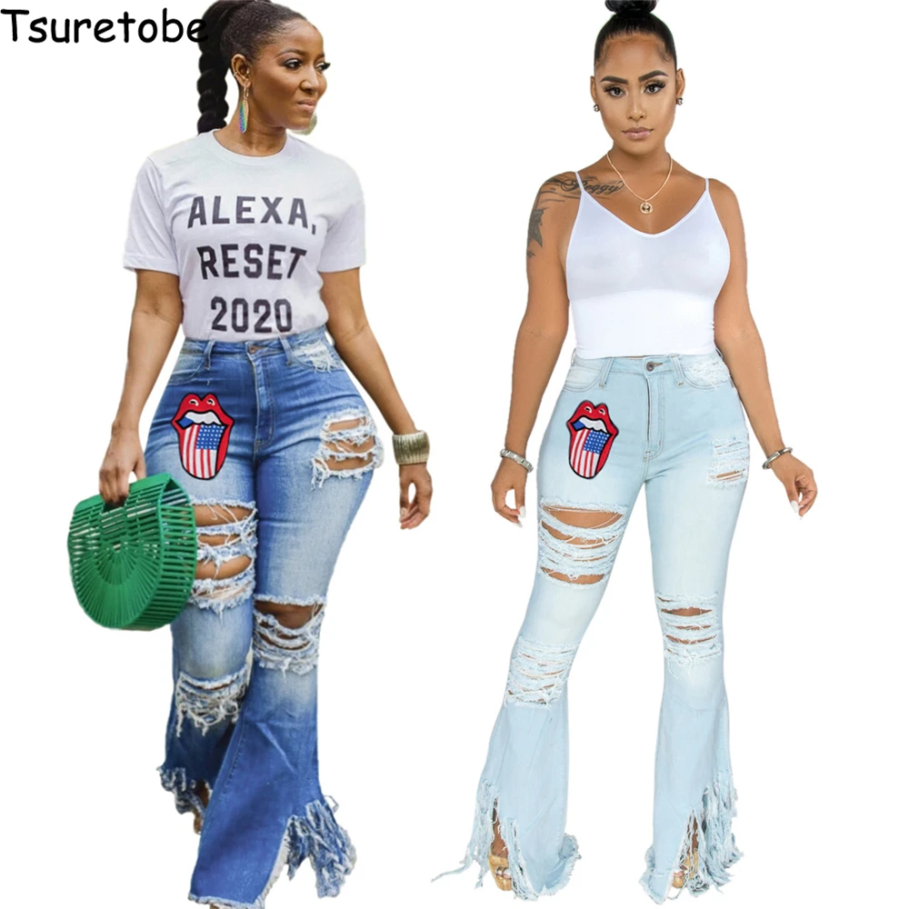 Tsuretobe Ripped Jeans For Women Embroidery Jeans Mom Jeans High Waist Flare Jeans Vintage Bell Bottom Jeans Women Streetwear Tsuretobe Ripped Jeans For Women Embroidery Jeans Mom Jeans High Waist Flare Jeans Vintage Bell Bottom Jeans Women Streetwear
