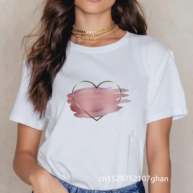 

Female Drop Shipping Vogue pink love heart cute print women T-shirt Harajuku kawaii Short Sleeve casual Korean Style Tops mujer