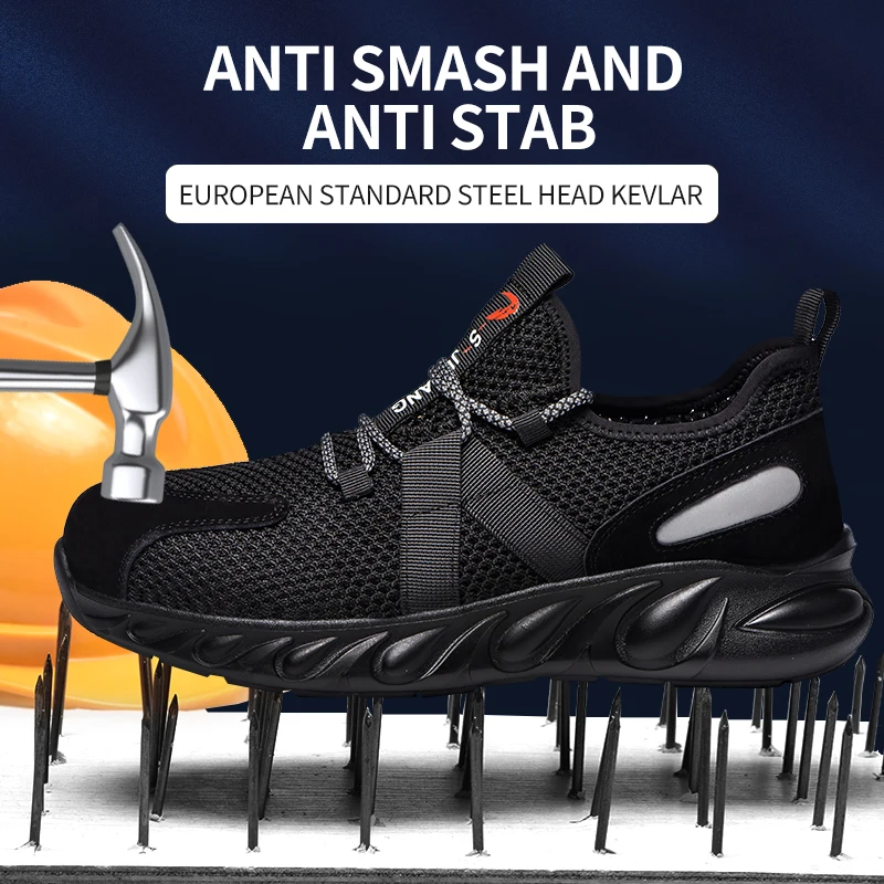 Zapatos deportivos de seguridad con punta de acero para hombre y mujer, zapatillas informales transpirables para exteriores, botas a prueba de perforaciones, cómodos