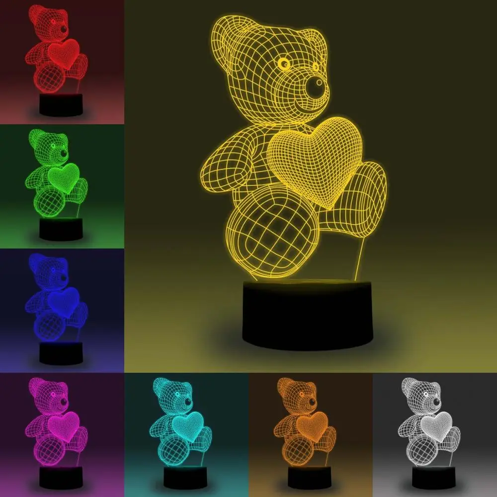 NiteApps медведь с сердцем 3D RGB светодиодный ночник настольная иллюзия Лампа подарок на день рождения приложение/сенсорный контроль