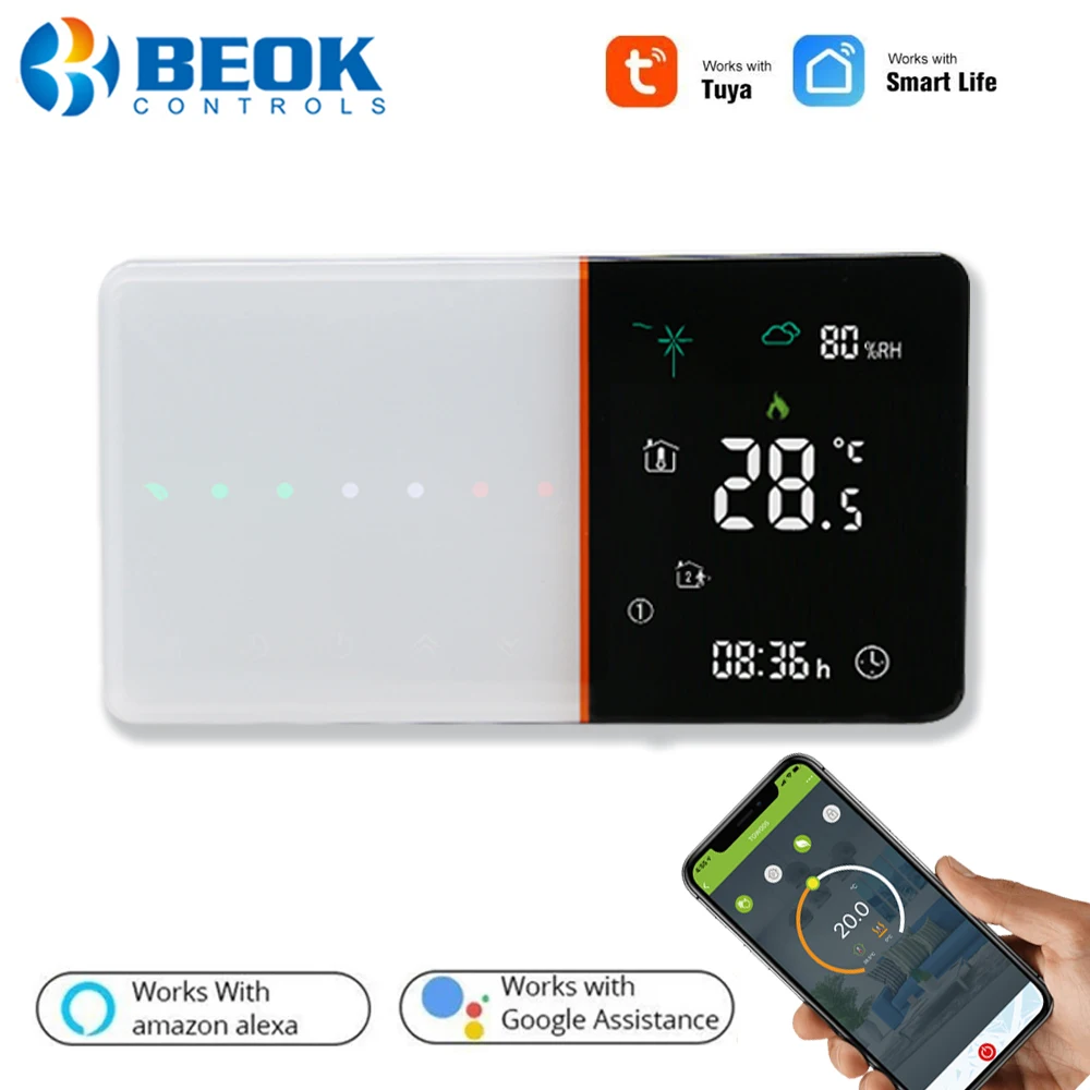 

Умный термостат Beok Tuya с Wi-Fi, контроллер температуры для газового котла, с большим сенсорным экраном, программируемый, работает с Alexa