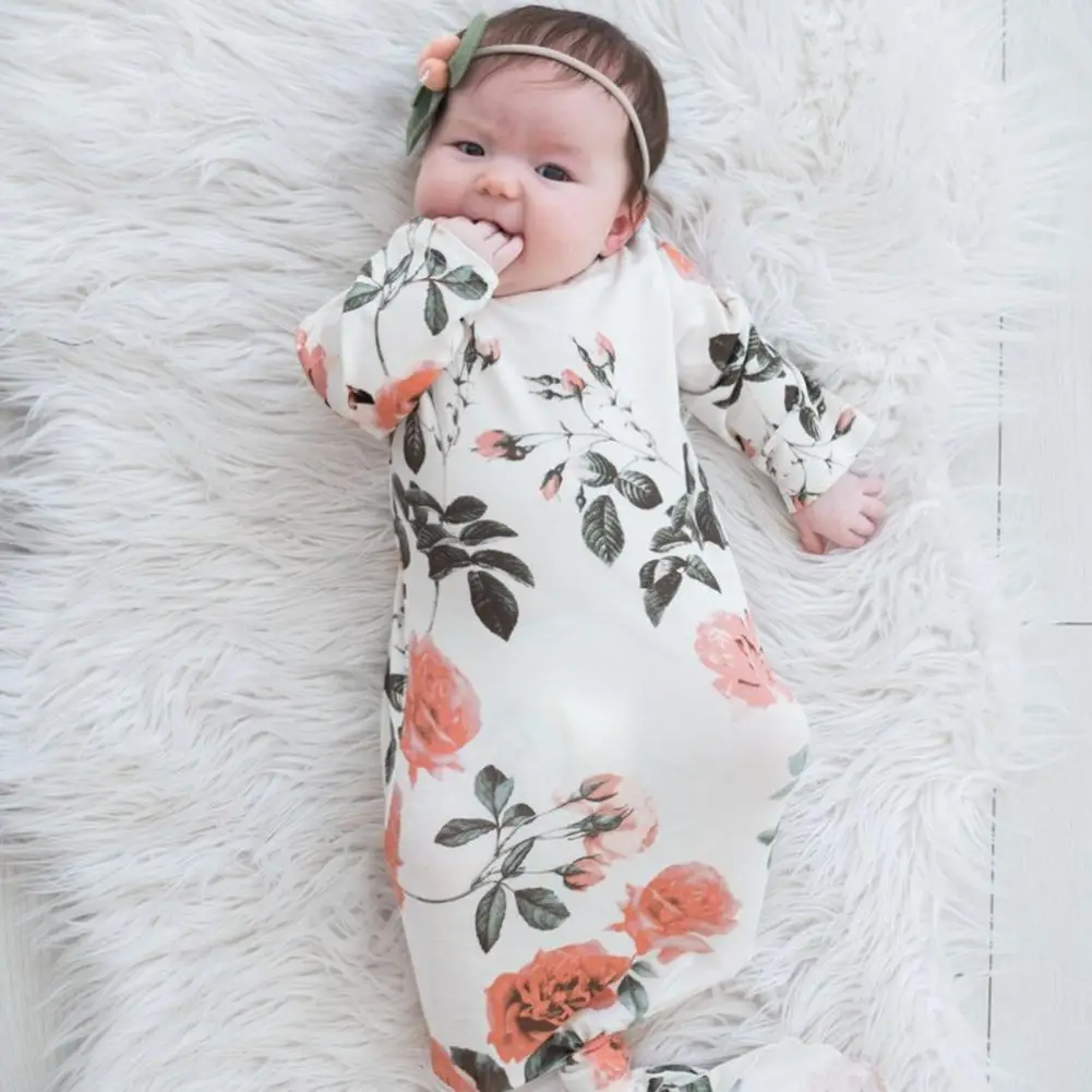 Allergy Free 6 Colors Easy-wearing Infant Knotted Sleep Gown with Hat Baby Supplies for Children