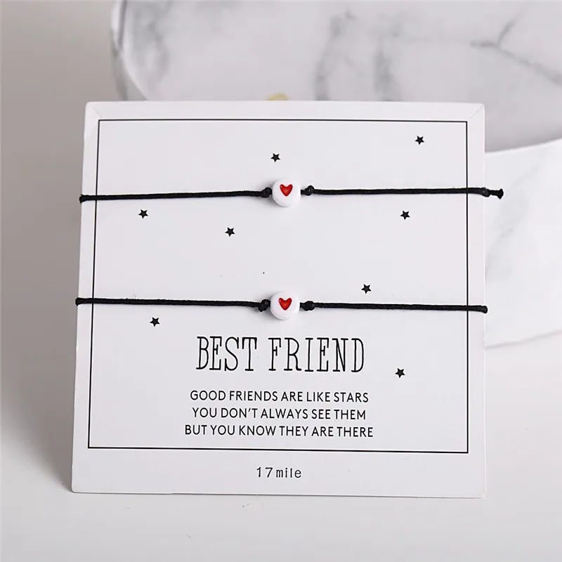 

2pcs/set Red Heart Adjustable Rope Bracelet Set For Women Men 2019 New Minimalist String Couple Bracelets Bohemian Jewelry