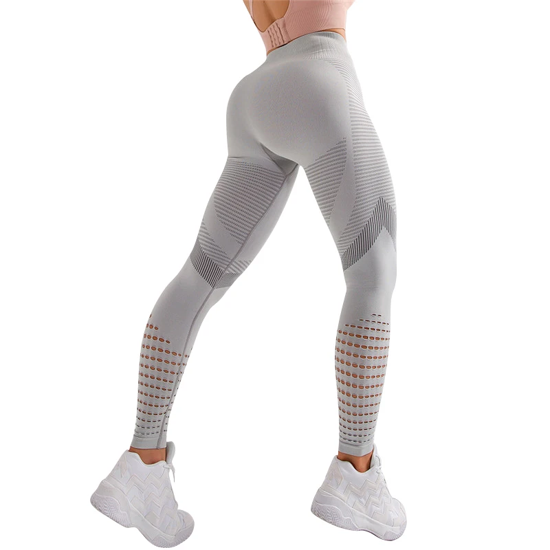 

CHRLEISURE Hollow Fitness Pants Women High Waist Seamless Skinny Casual Sweatpants Women Breathable Slim Patchwork Workout Pants