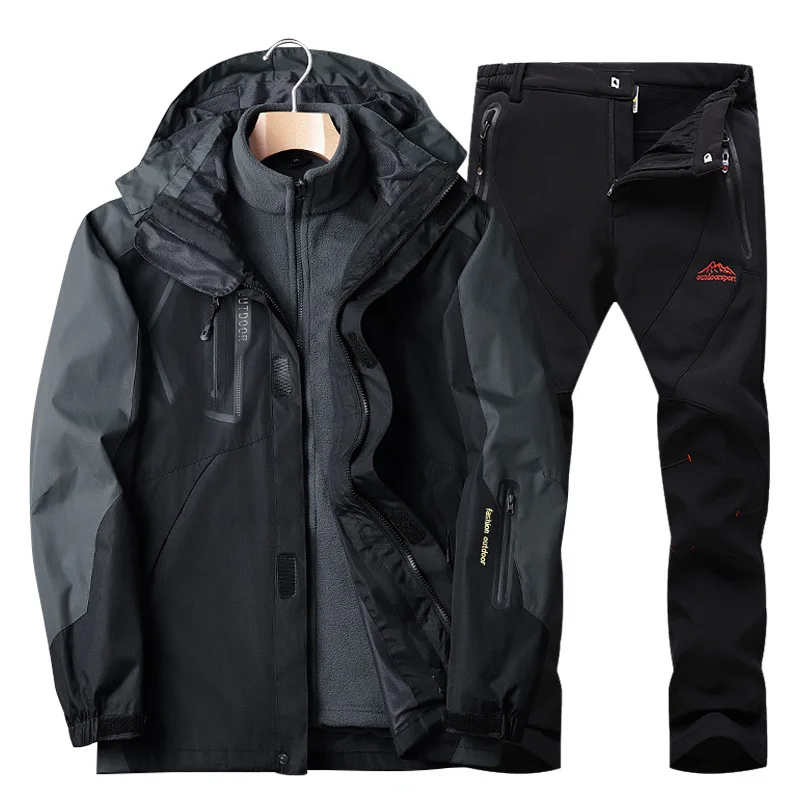 Men Ski Suit Winter Waterproof Windproof Jacket Thicken Warm Snow Clothes Sets 