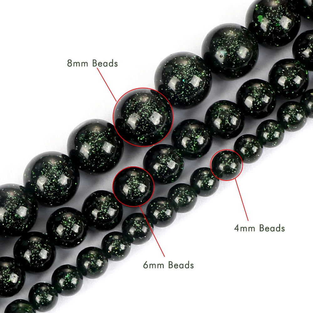 Blue Green Sandstone Goldstone Beads for Jewelry Making - Round Loose Beads in Natural Stone, Ideal for DIY Bracelets and Necklaces, Available in 4/6/8mm