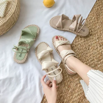 

Fashion Womens Shoes 2020 Sandals Straps All-Match Clear Heels Suit Female Beige Slip-on Loafers Summer Women's Luxury Lace Up