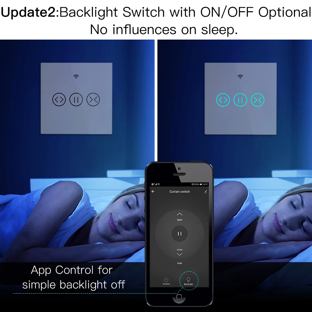 WiFi RF433 Smart Touch Curtain Roller Blinds Motor Switch Tuya Smart Life App Remote Control Works with Alexa Google Home