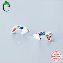 Elfoplatasi 925 Твердые Настоящее Стерлинговое Серебро 5 мм X 12 мм радужной расцветки с серьги-гвоздики из кубического циркония для девочек-подростков возрастом от друг детские леди XY1029