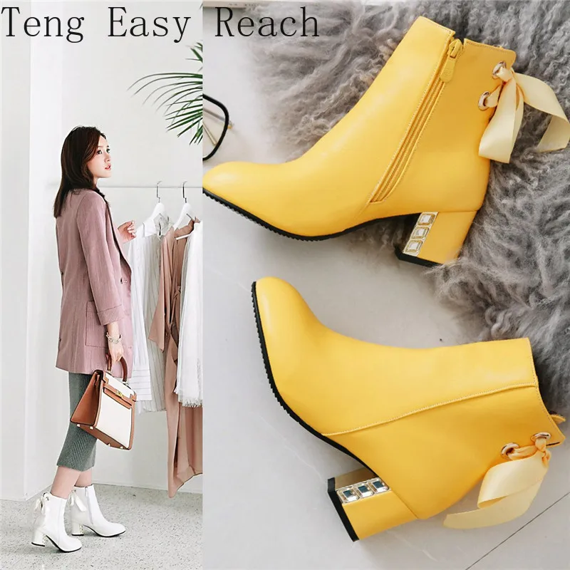 Women Yellow High Boots Heel Boots Women Yellow Yellow Ankle Boots