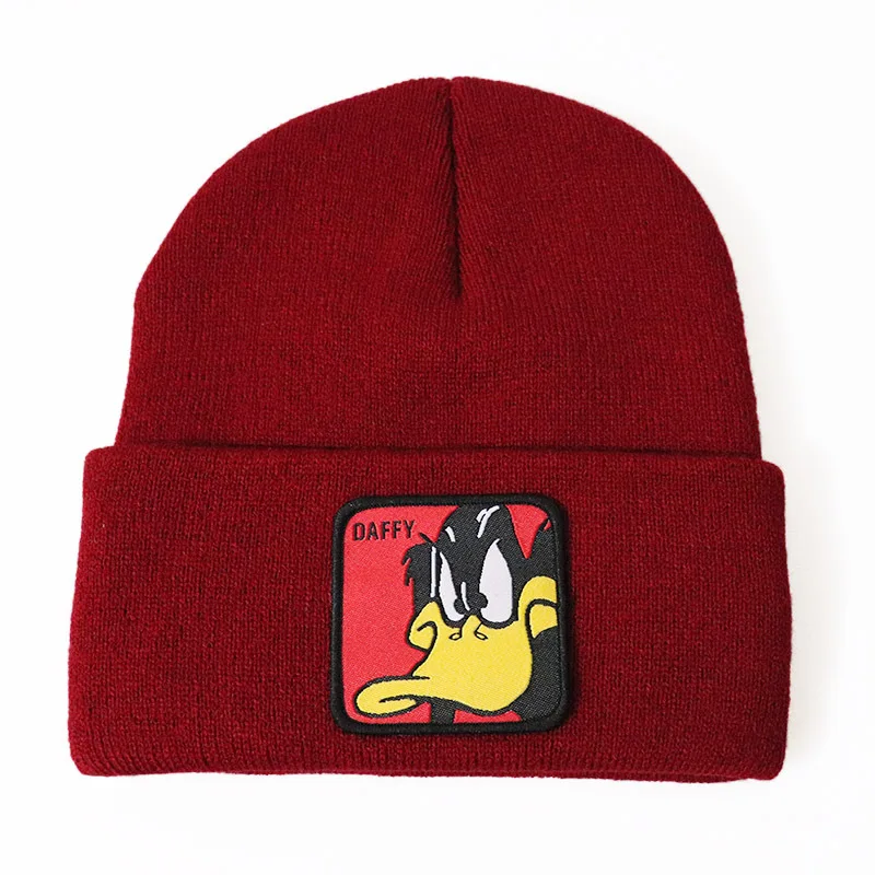 Новые забавные Даффи Дак Beanie Мужские Женские шапки Косплей зимняя шапка 12 цветов - Цвет: Бургундия