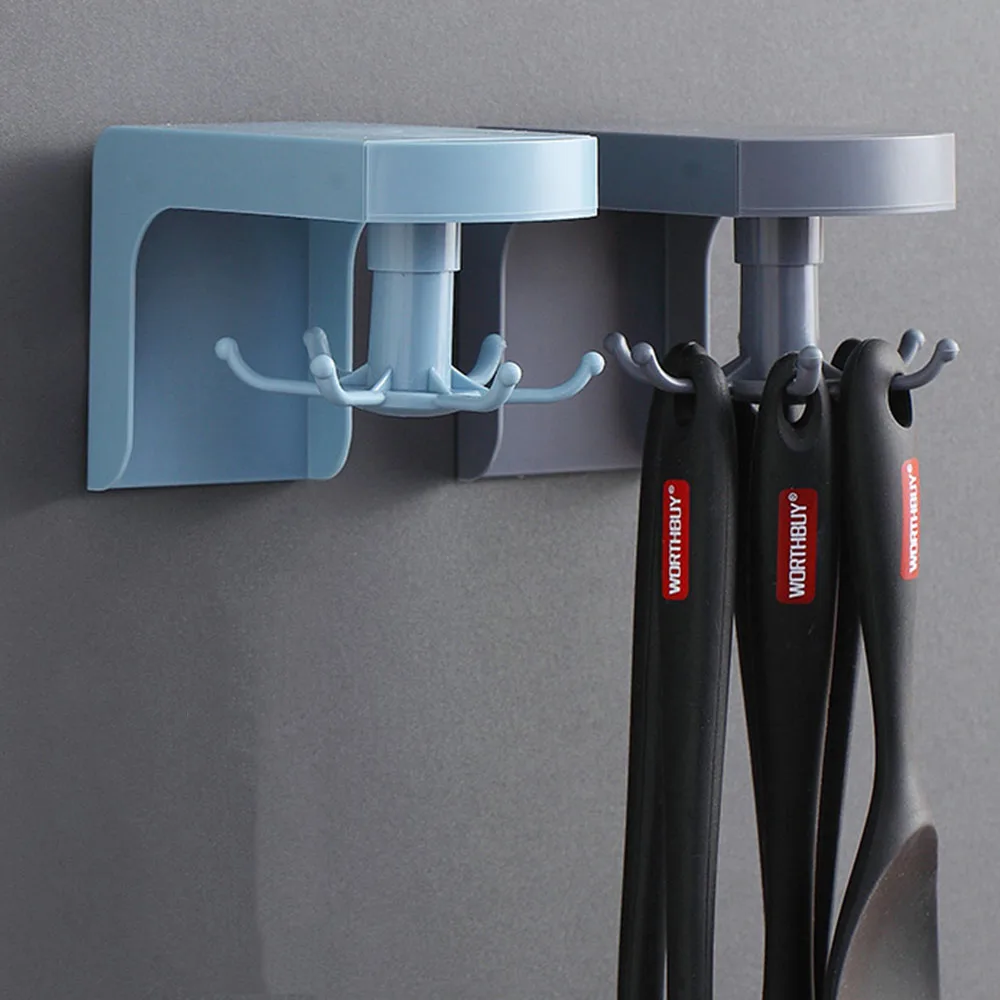 

1 Pcs 6 Hooks Kitchen Rotating Hook Rack Kitchenware Storage Rack Spatula Spoon Spatula Free Perforation Wall Rack Kitchen Rack