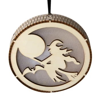 

2020 New Halloween Haunted House Party Decoration Round Laser Wooden Hollow LED Light Pendant Three Dimensional Ornaments Craf