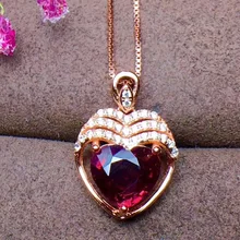 Подвеска В Форме Натурального граната для мужчин и женщин, драгоценный камень, серебро 925 пробы, с 18 К золотом, 8x8 мм, бусины в форме сердца, ожерелье, кулон AAAAA