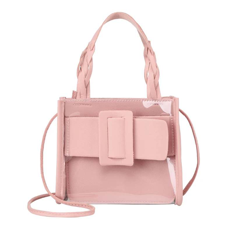 

2020 New Women´s Transparent Square PVC Shoulder Bag Fashion Jelly Messenger Bag Braided Mobile Tote Handbag Top-handle Bags