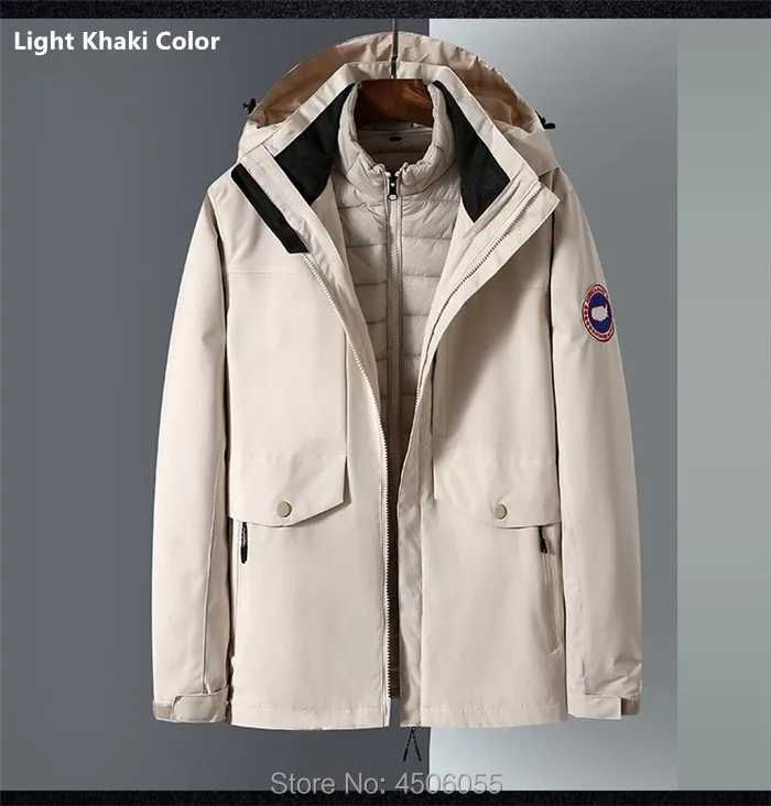 Зимняя куртка для мужчин, осенние куртки, Мужская теплая ветровка, комплект из 2 предметов, водонепроницаемый 6XL 7XL, пальто, черный, синий, Мужская одежда, парка, куртка - Цвет: Light Khaki
