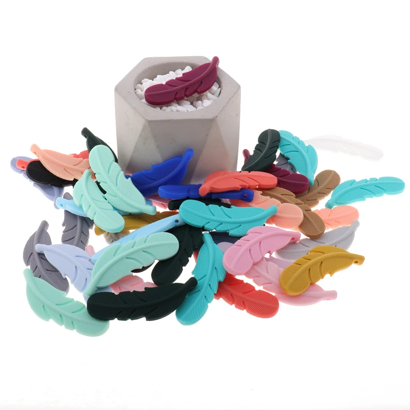 Silicone Beads Feather Food Grade Silicone Teethers Baby Teething Bead DIY Baby Pacifier Necklace Teething Toys BPA Free 10PCS
