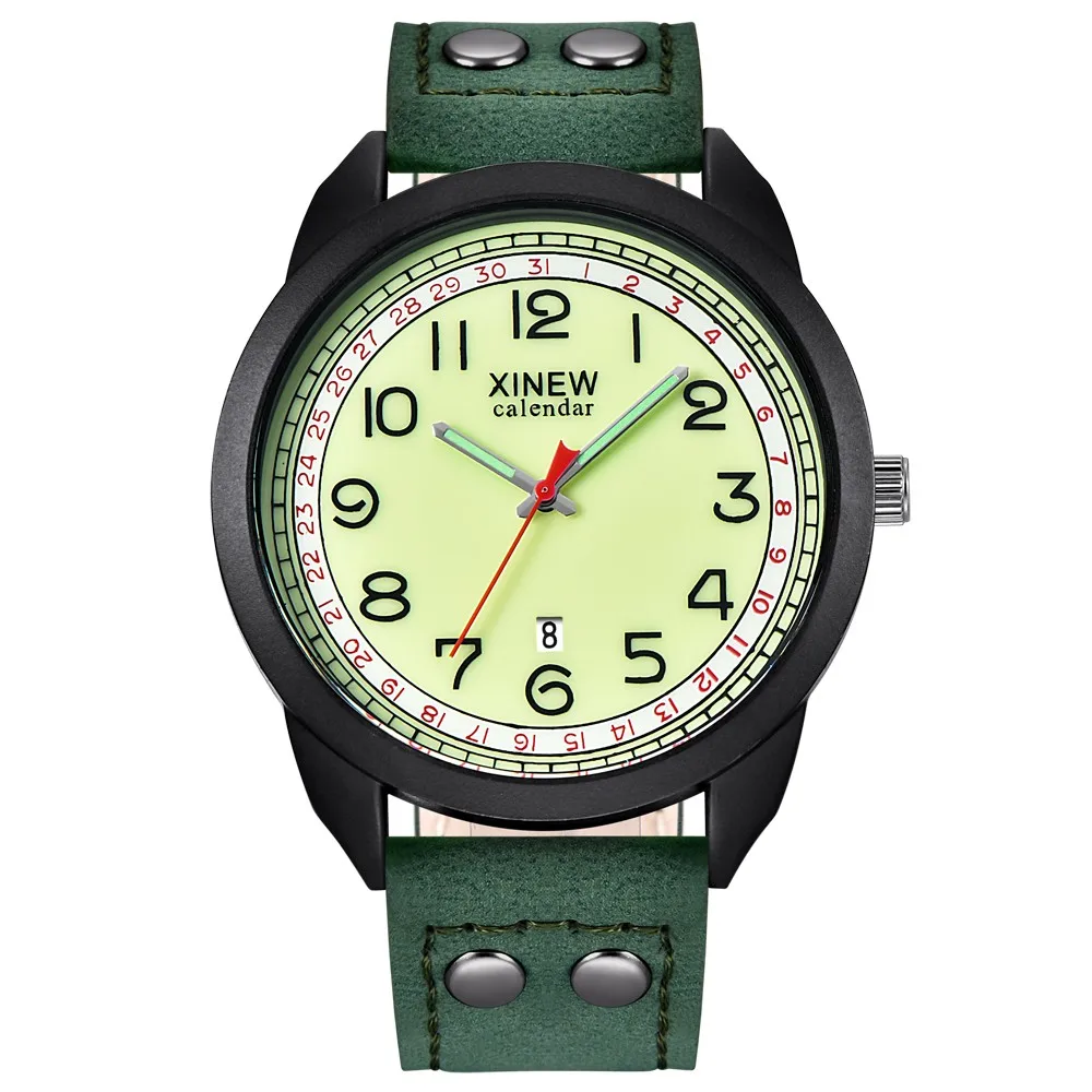 Casual Men's Sport Watches Masculino Fashion Luminous Quartz Watch Waterproof Leather Strap Band Relogio Masculino Reloj Hombre