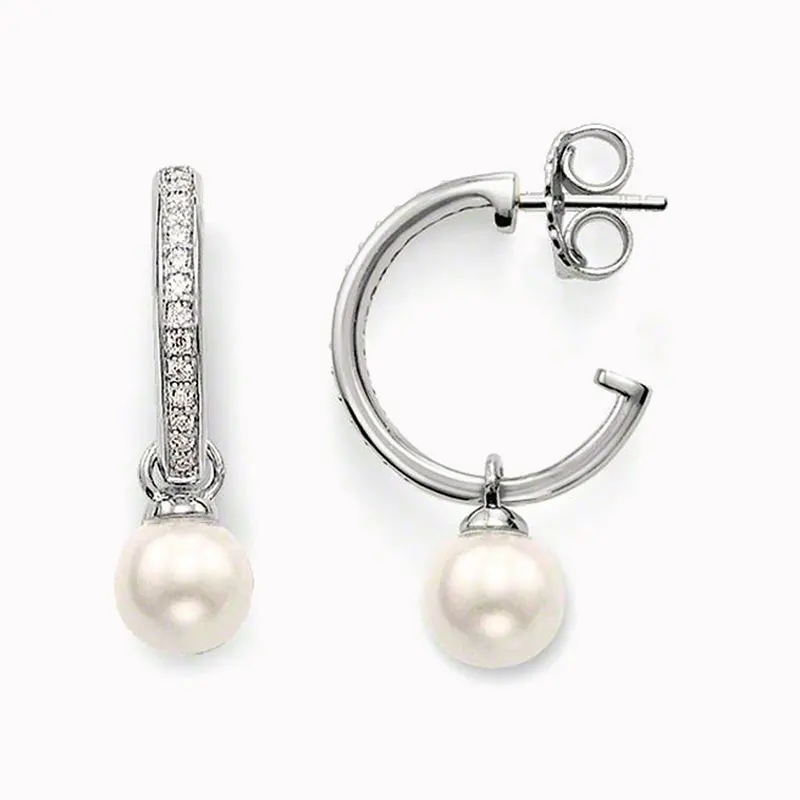 Silver Color Жемчужные серьги-кольца с шариком женские креольные шарнирные Томас стиль стерлингового серебра 925 круглые, с Цирконом Модные ушные ювелирные украшения подарки - Окраска металла: Silver Color