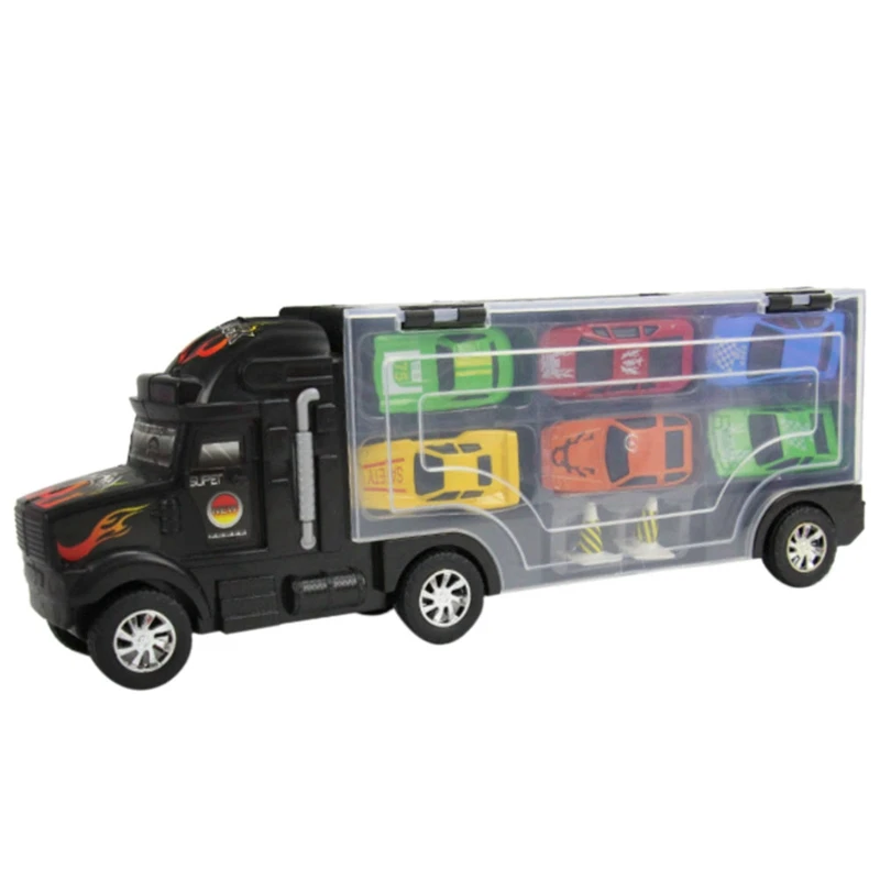 9 Pieces / Set Of Portable Children's Mini Big Truck Toy Non-Toxic Plastic Car Model Toy Container Truck Storage Cart Model Toy