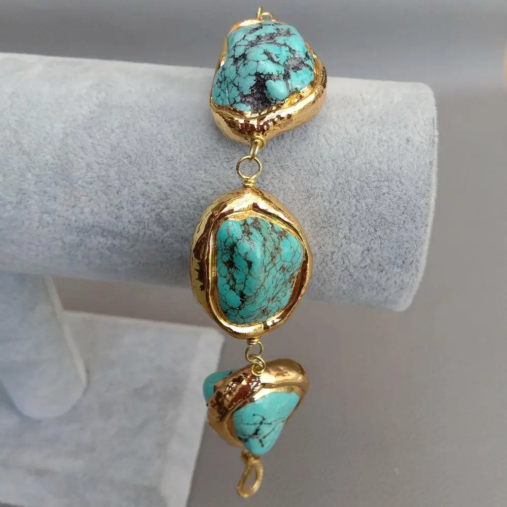 9 ''свободный синий howlite 24 K Желтый позолоченный браслет|Гибкие браслеты| |