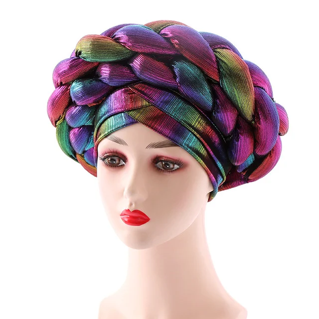 BUSHRA African Turban Cap Braided Aso Oke Gele Head Wrap Already Made Auto Headtie Nigerian Female Ready To Wear Hair Bonnet