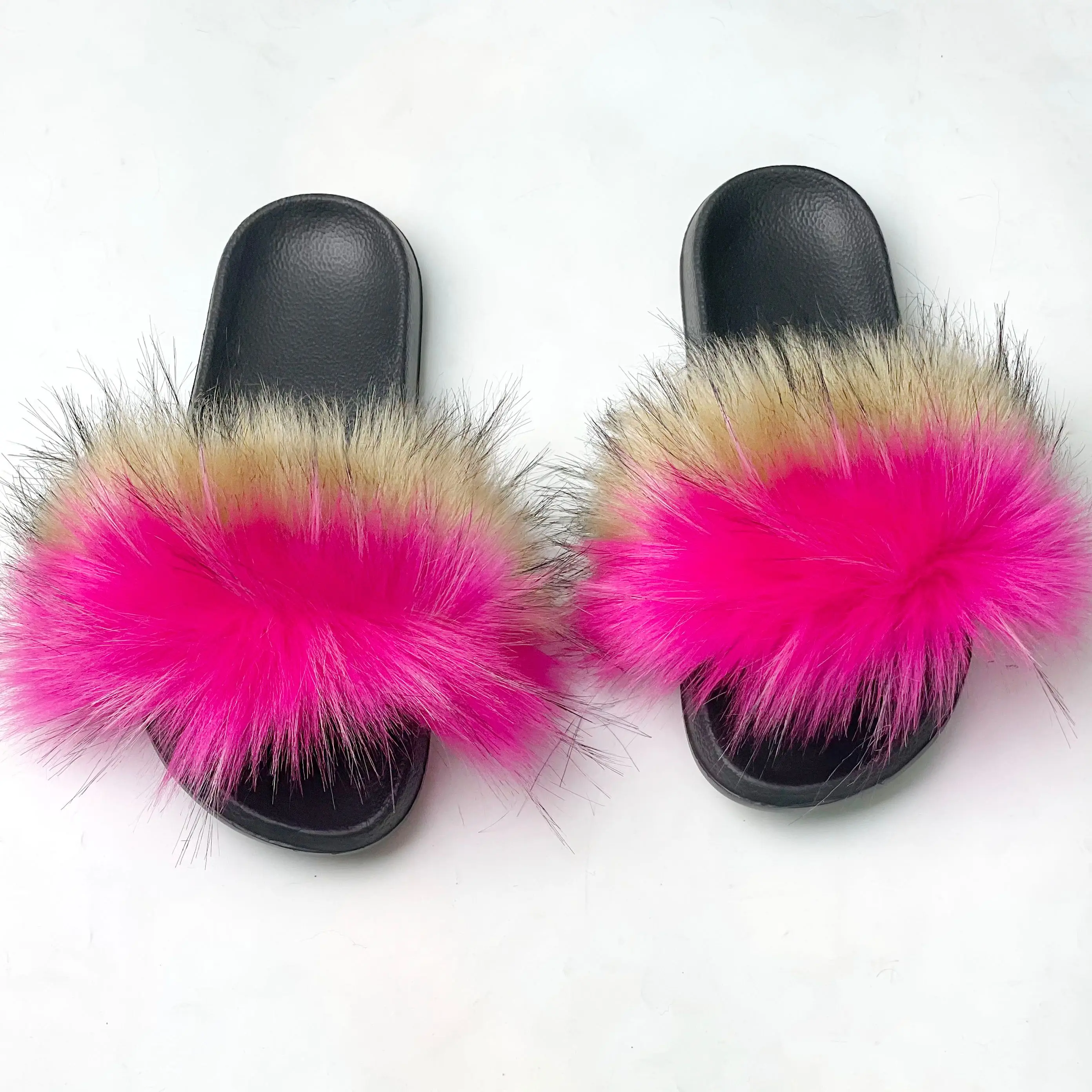 Fluffy Slippers Sandals Womens Shoes Raccoon-Fur Summer Imitation Leisure Zapatos-De-Mujer