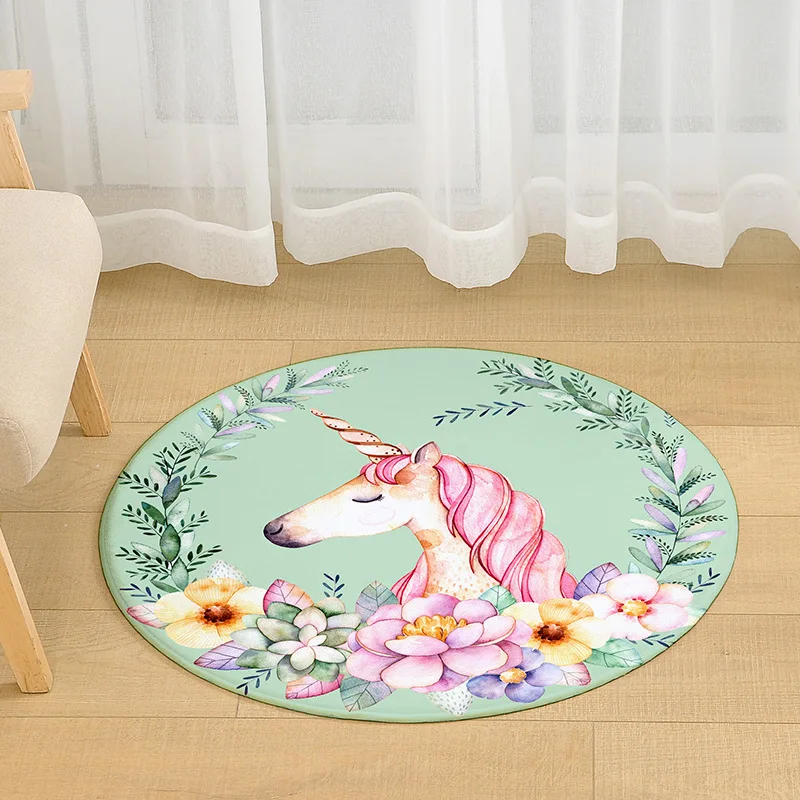 

Cilected Pink Unicorn Round Carpet Living Room Coffee Table Flamingo Mats Bedroom Chair Mats Bathroom Non-Slip Waterproof Mats