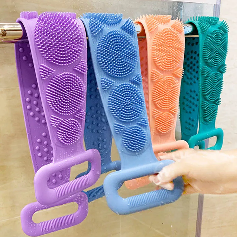 Body Wash Silicone Body Scrubber Belt Double Side Shower Exfoliating Belt Removes Bath Towel DC156