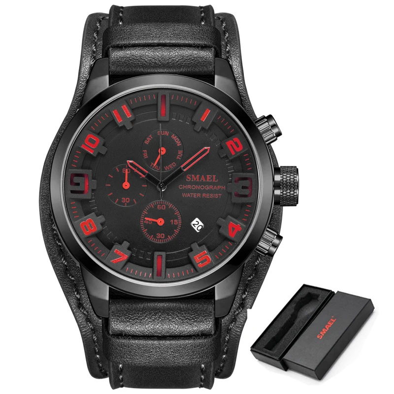 Black Red SMAEL часы для мужчин новые модные спортивные кварцевые часы для мужчин s часы лучший бренд класса люкс Хронограф водонепроницаемые часы Relogio Masculino - Цвет: Black Red