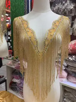 

hot sale S-9394 new wedding embroidered crystal rhinestone collar necklace with tassels appliques with fringe