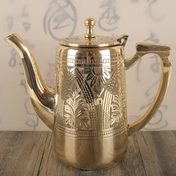 

Indian handmade pure copper tea pot water kettle antique brass casting teapot household milk tea pot coffee pot 900ml