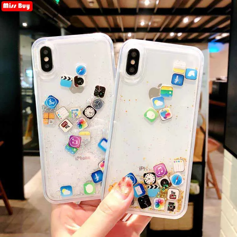 Quicksand Capinha For iPhone 7 8 Plus 6 6s 5 5S SE Dynamic Liquid Hard PC Case Cover iPhoneX Xr Xs Max Clear Capa ipone |