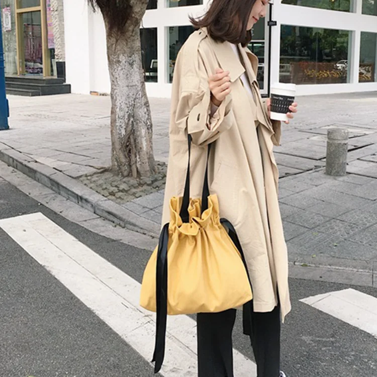 

New Products Fresh Pull-belt Canvas Bag WOMEN'S Single-shoulder Bag Korean-style Versatile Contrast Color Handbag Environmentall