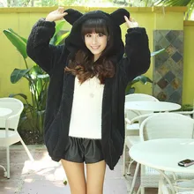 Новинка, Женское пальто на молнии с капюшоном, модная куртка с капюшоном с медвежьими ушками, теплая верхняя одежда, пальто