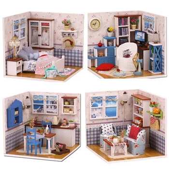 

DIY Dollhouse Furniture Miniature Doll House Model Dust Cover With Led 3D Wooden Houses Gift Toys For Children Christmas Gift