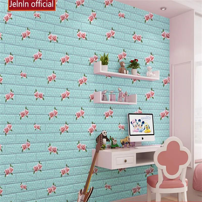 Wallpaper self-adhesive 3d blue rose pattern wall stickers living room bedroom kids foam brick waterproof soft bag | Дом и сад